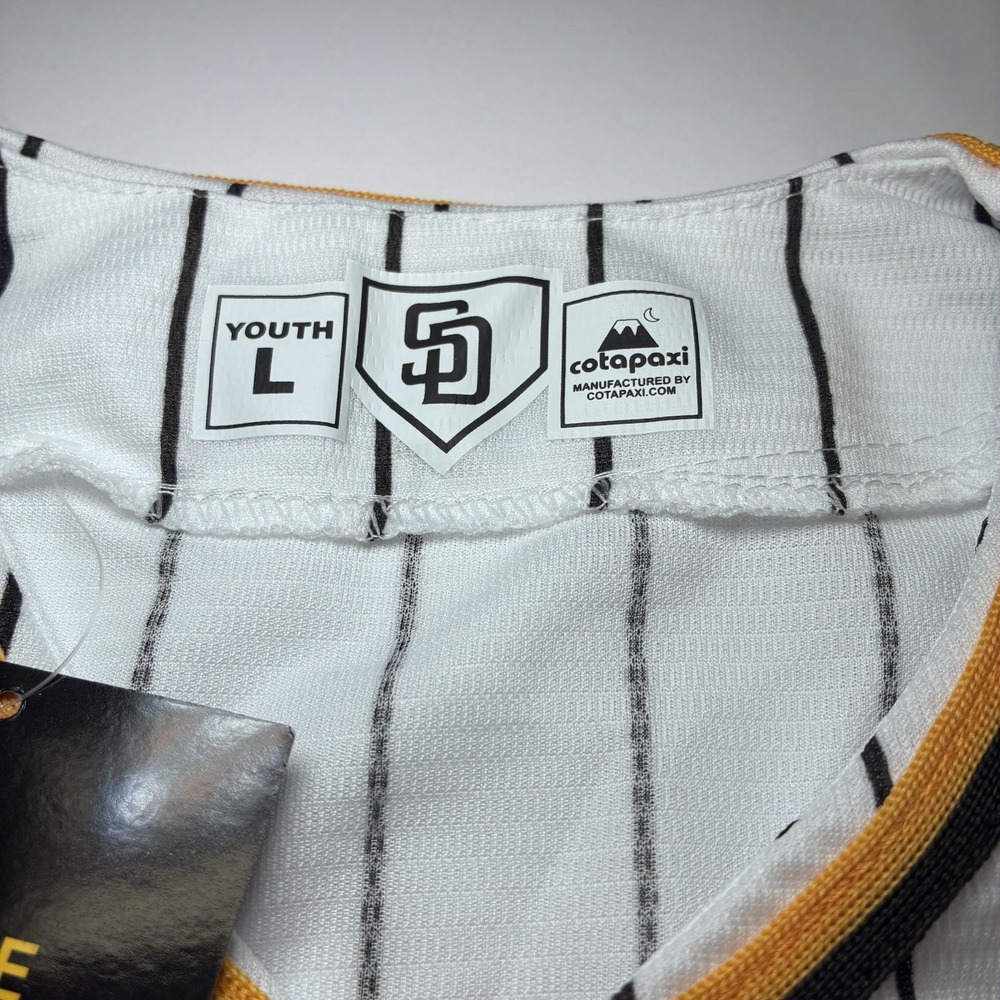 San Diego Padres Youth Large Baseball Jersey and Visor Set White Pinstripe NWT - Picture 6 of 12